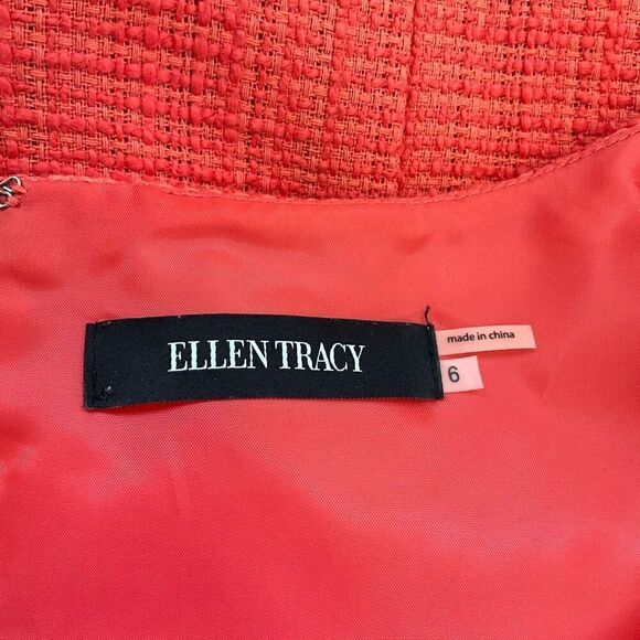Ellen Tracy Women Size 6 Two Piece Tank Dress & Jacket Red Button Front Textured - Picture 13 of 16